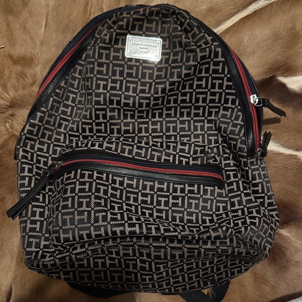 Tommy Hilfiger Monogram Black and Red Backpack